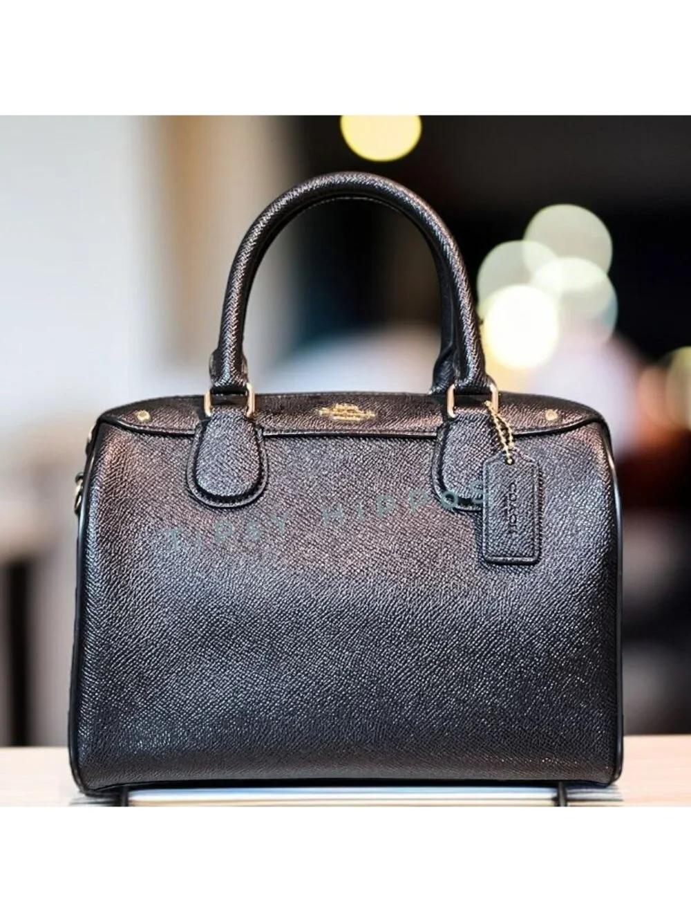 Coach Black Leather Satchel With Gold-Tone Hardware & Top Handles